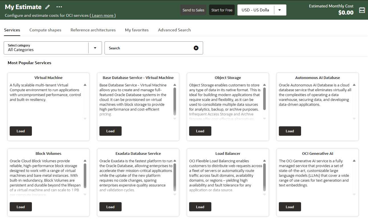 Cost Estimator screenshot