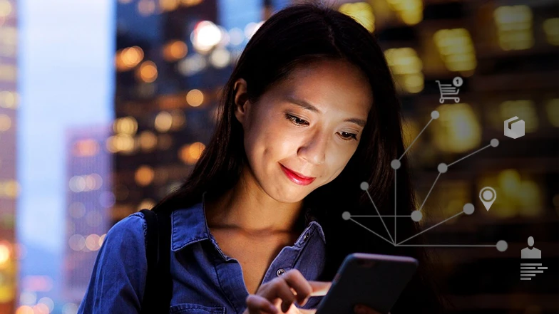 woman holding phone
