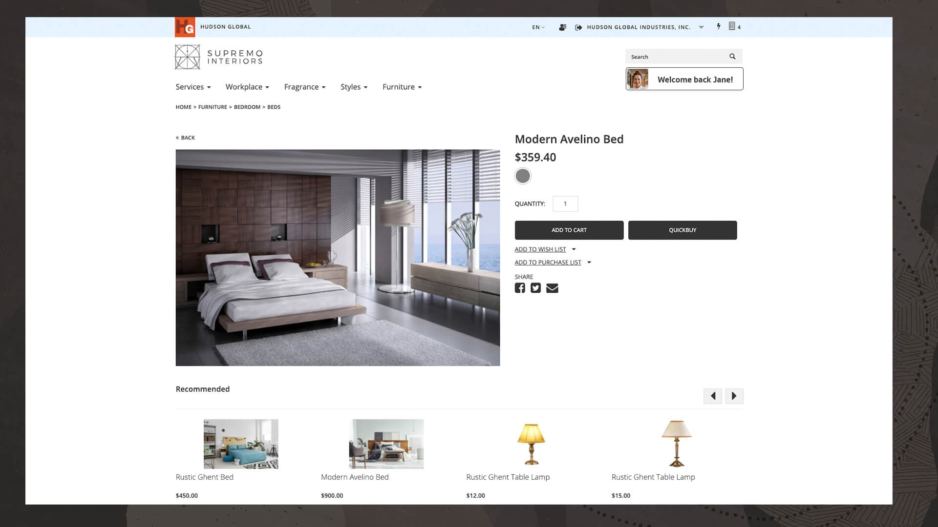 Mattress product website order page