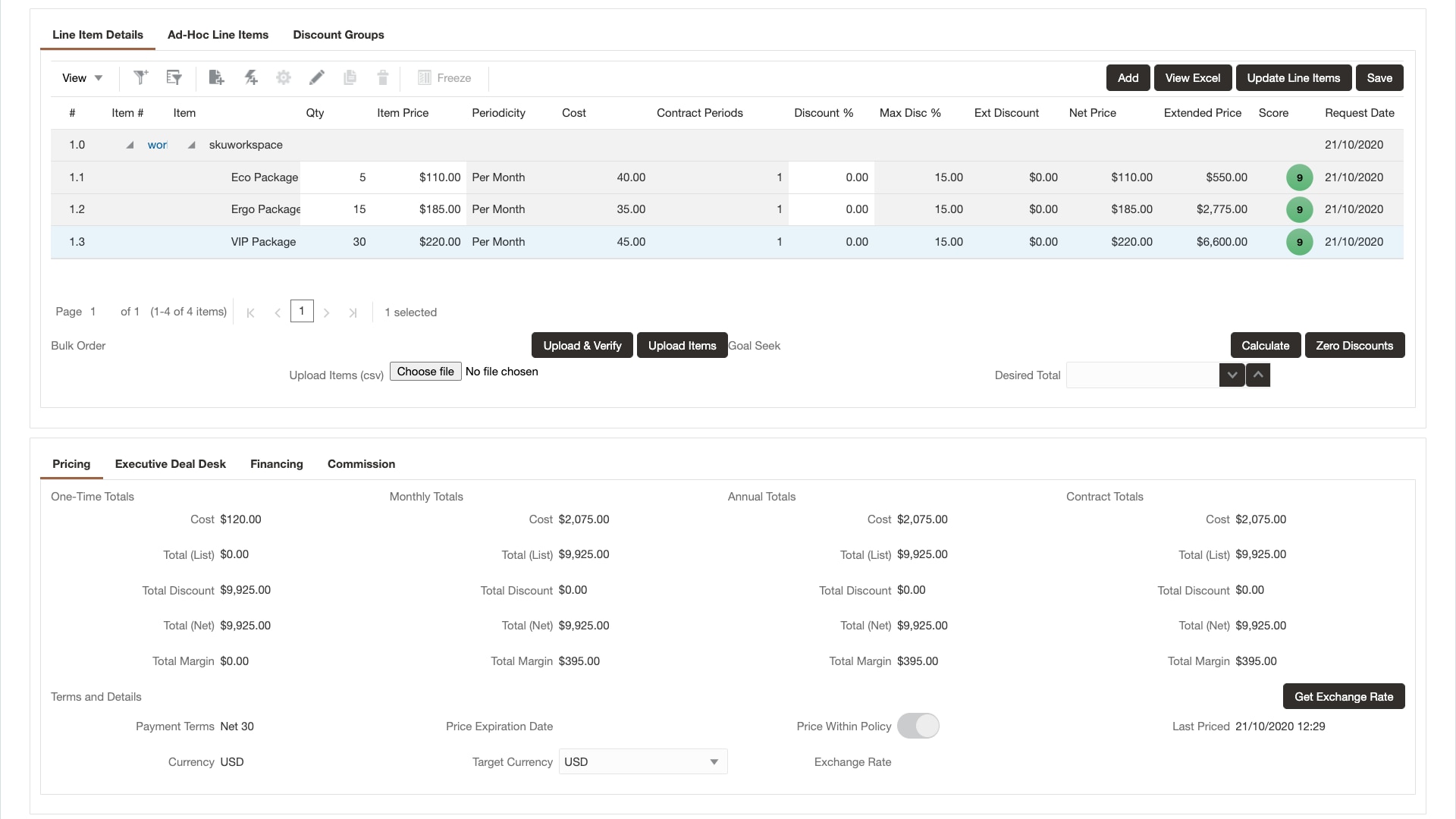 Flexible pricing support