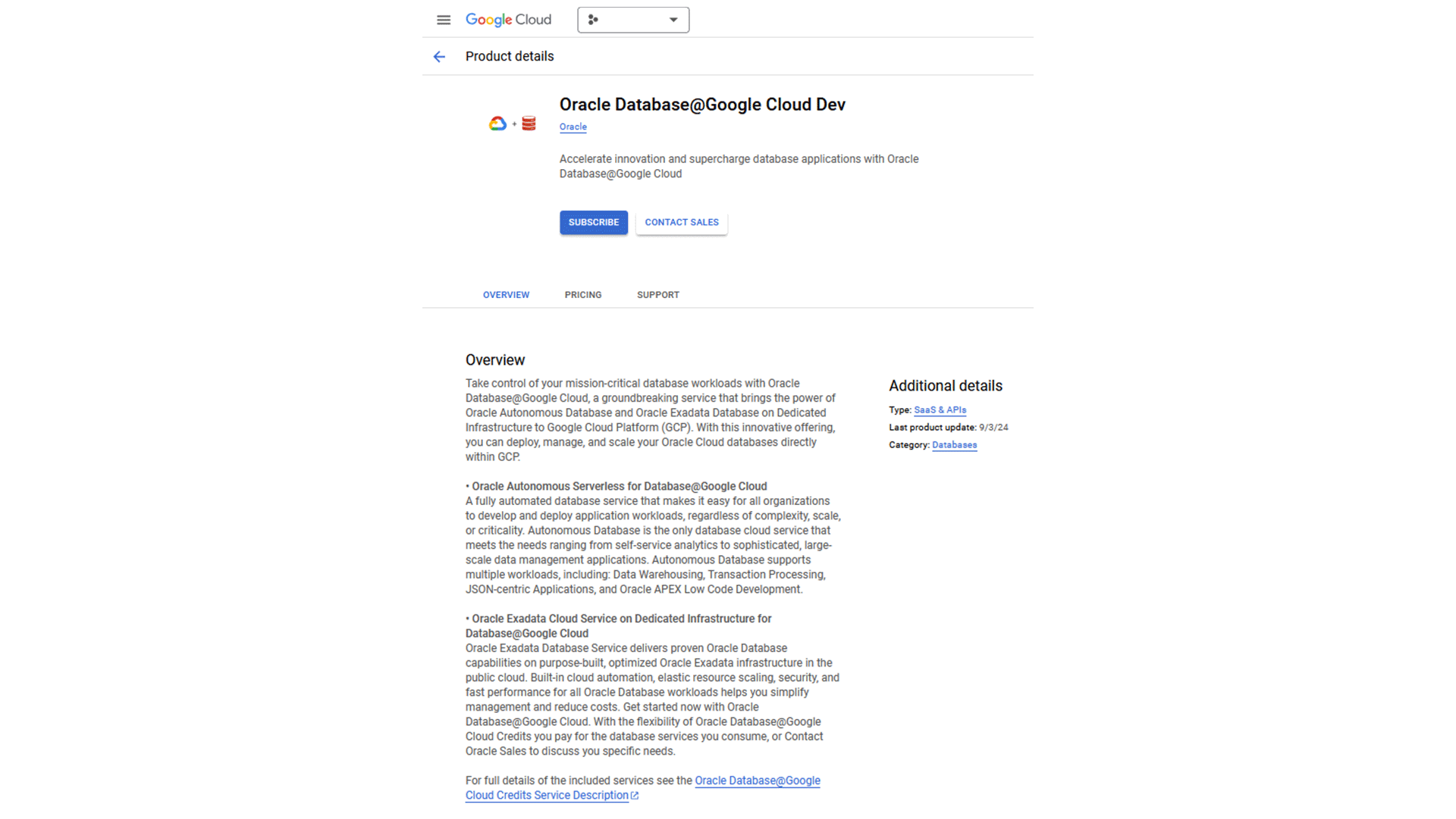 Oracle Autonomous AI Database@Google view